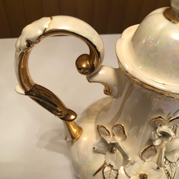 Norcrest Japan GD-17 Exquisite Iridescent vase white gold trim with flowers - Picture 7 of 16